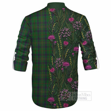 Kennedy Family Crest Tartan Ghillie Shirt Scottish Thistle Flower Pattern Half Style