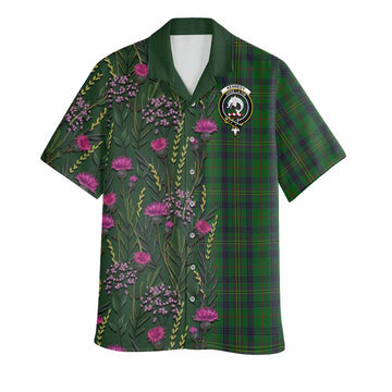 Kennedy Family Crest Tartan Hawaiian Shirt Scottish Thistle Flower Pattern Half Style - Tartan Vibes Clothing
