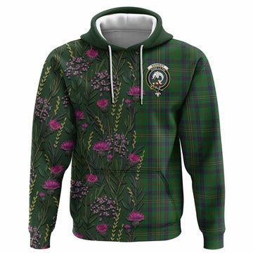 Kennedy Family Crest Tartan Hoodie Scottish Thistle Flower Pattern Half Style