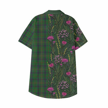 Kennedy Family Crest Tartan Kid Hawaiian Shirt Scottish Thistle Flower Pattern Half Style - Tartan Vibes Clothing