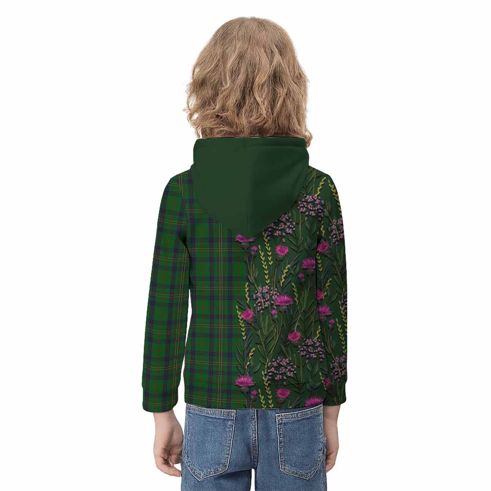 Kennedy Family Crest Tartan Kid Hoodie Scottish Thistle Flower Pattern Half Style - Tartan Vibes Clothing