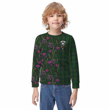 Kennedy Family Crest Tartan Kid Knitted Sweatshirt Scottish Thistle Flower Pattern Half Style