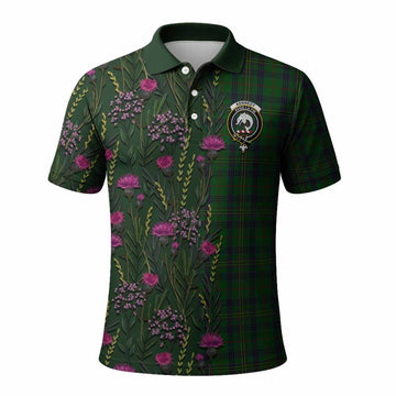 Kennedy Family Crest Tartan Polo Shirt Scottish Thistle Flower Pattern Half Style