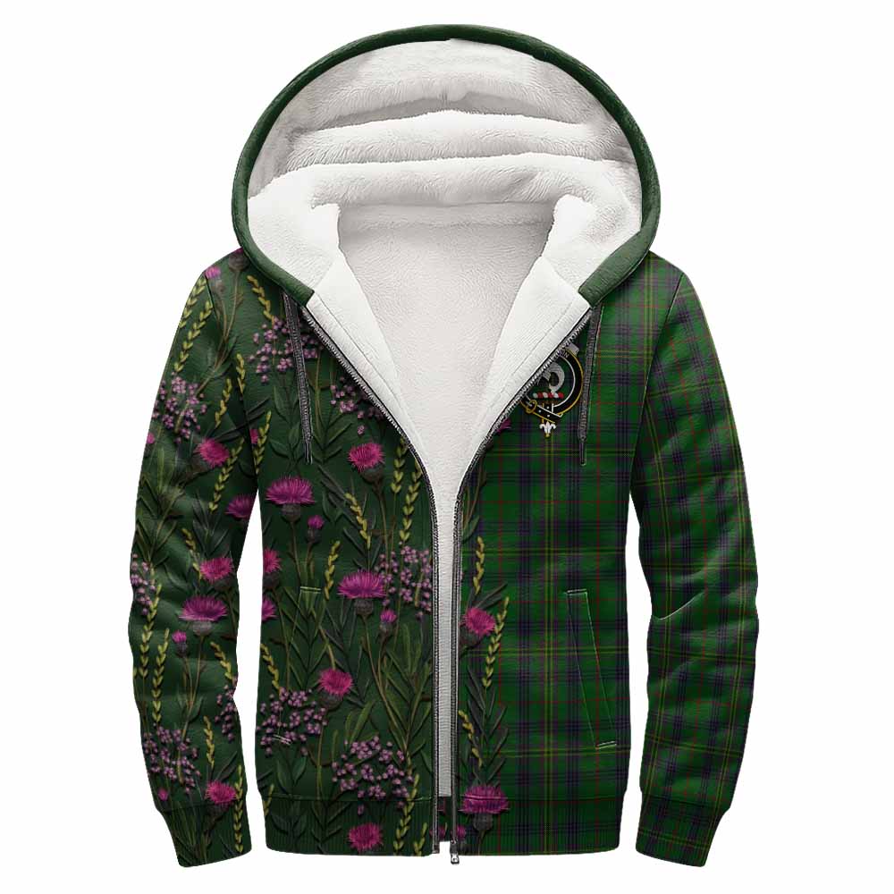 Kennedy Family Crest Tartan Sherpa Hoodie Scottish Thistle Flower Pattern Half Style - Tartan Vibes Clothing