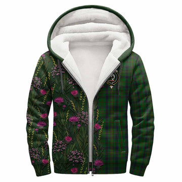 Kennedy Family Crest Tartan Sherpa Hoodie Scottish Thistle Flower Pattern Half Style