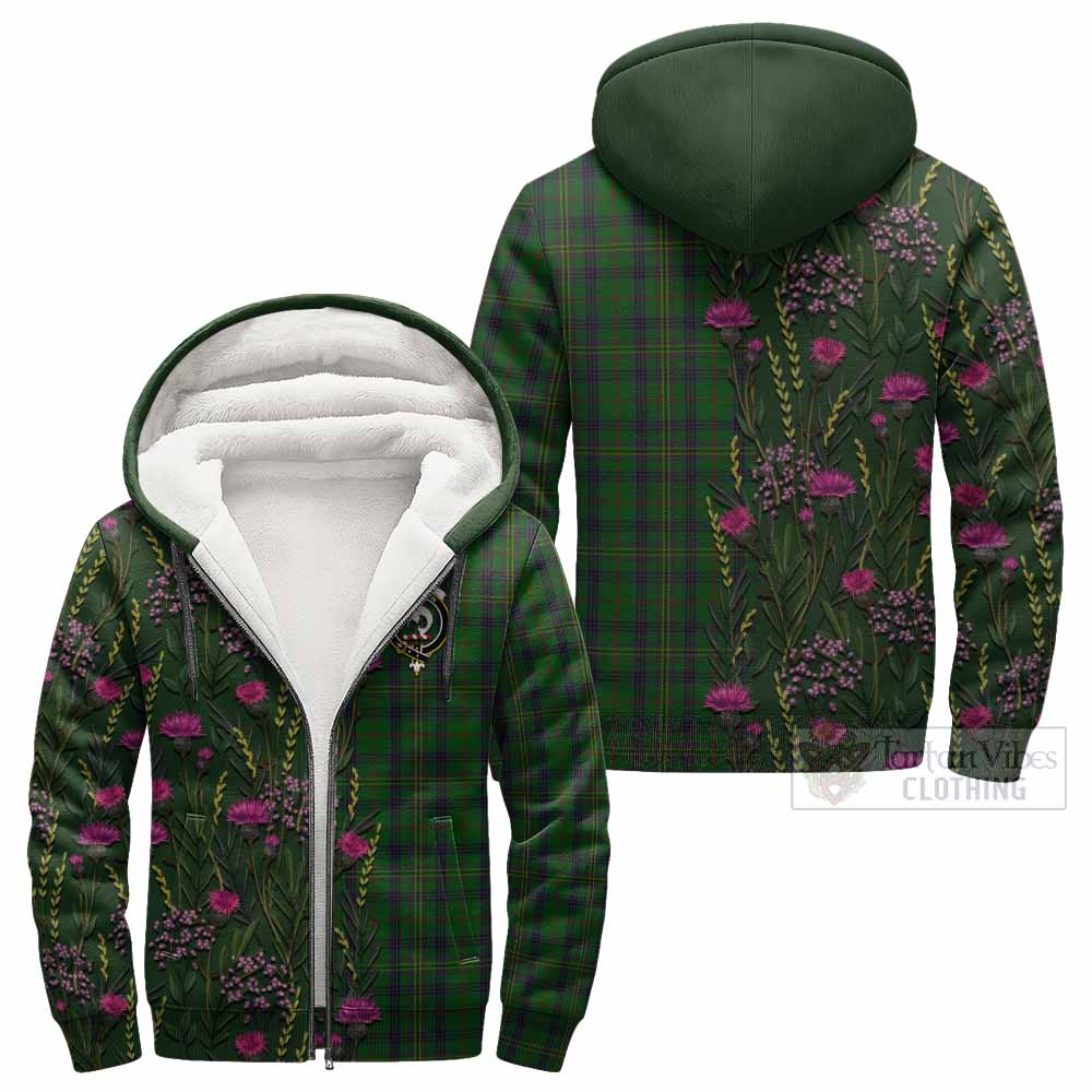 Kennedy Family Crest Tartan Sherpa Hoodie Scottish Thistle Flower Pattern Half Style - Tartan Vibes Clothing