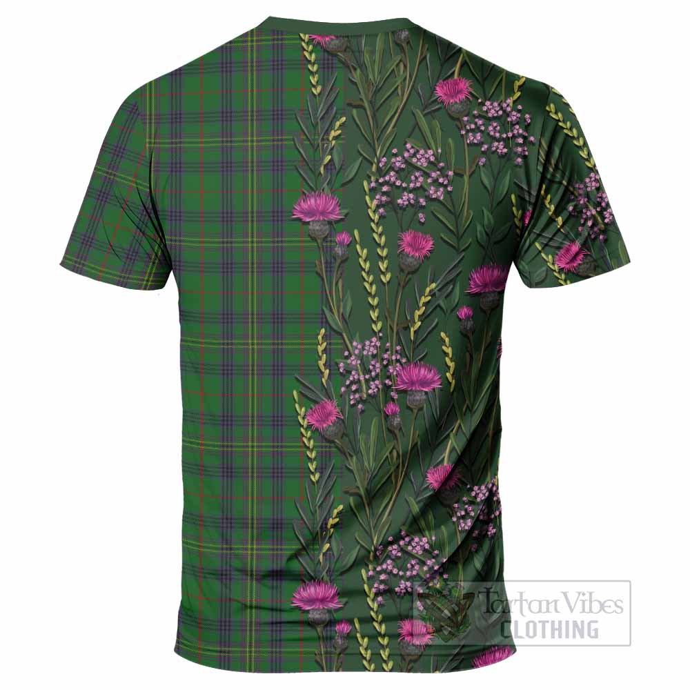 Kennedy Family Crest Tartan T-Shirt Scottish Thistle Flower Pattern Half Style - Tartan Vibes Clothing