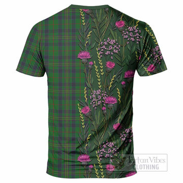Kennedy Family Crest Tartan T-Shirt Scottish Thistle Flower Pattern Half Style - Tartan Vibes Clothing