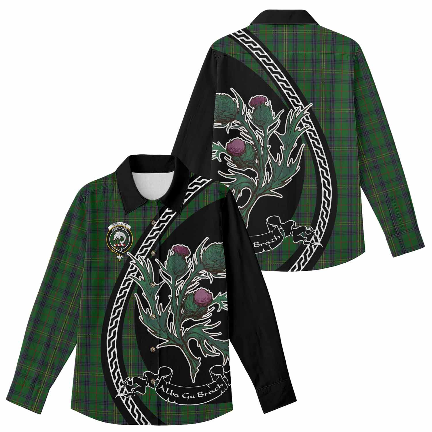 Kennedy Family Crest Tartan Women Casual Shirt Alba Thistle Inspired - Tartan Vibes Clothing