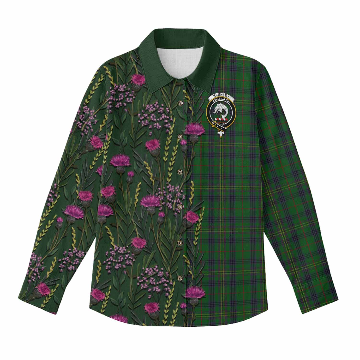 Kennedy Family Crest Tartan Women Casual Shirt Scottish Thistle Flower Pattern Half Style - Tartan Vibes Clothing