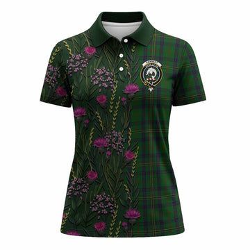 Kennedy Family Crest Tartan Women Polo Shirt Scottish Thistle Flower Pattern Half Style