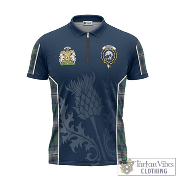 Kennedy Modern Tartan Zipper Polo Shirt with Family Crest and Scottish Thistle Vibes Sport Style