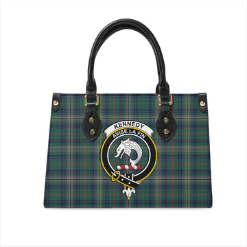 Kennedy Modern Tartan Leather Bag with Family Crest