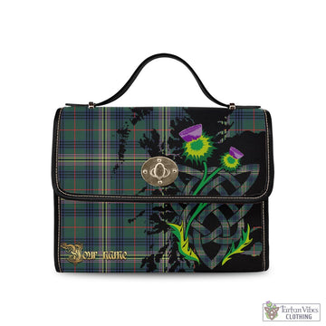 Kennedy Modern Tartan Waterproof Canvas Bag with Scotland Map and Thistle Celtic Accents