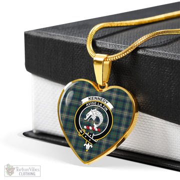 Kennedy Modern Tartan Heart Necklace with Family Crest