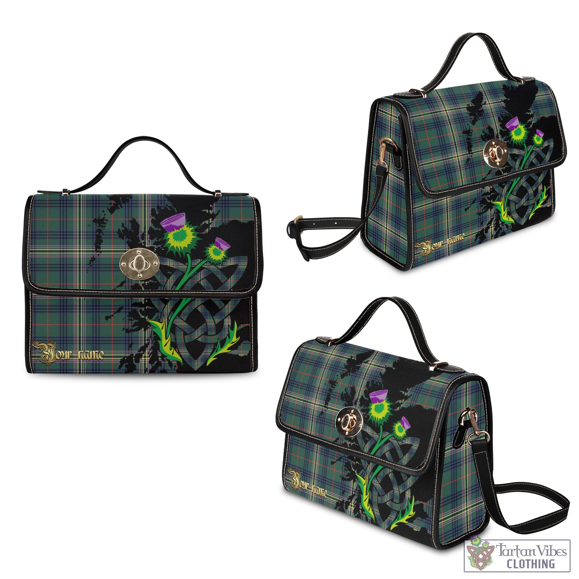 Tartan Vibes Clothing Kennedy Modern Tartan Waterproof Canvas Bag with Scotland Map and Thistle Celtic Accents