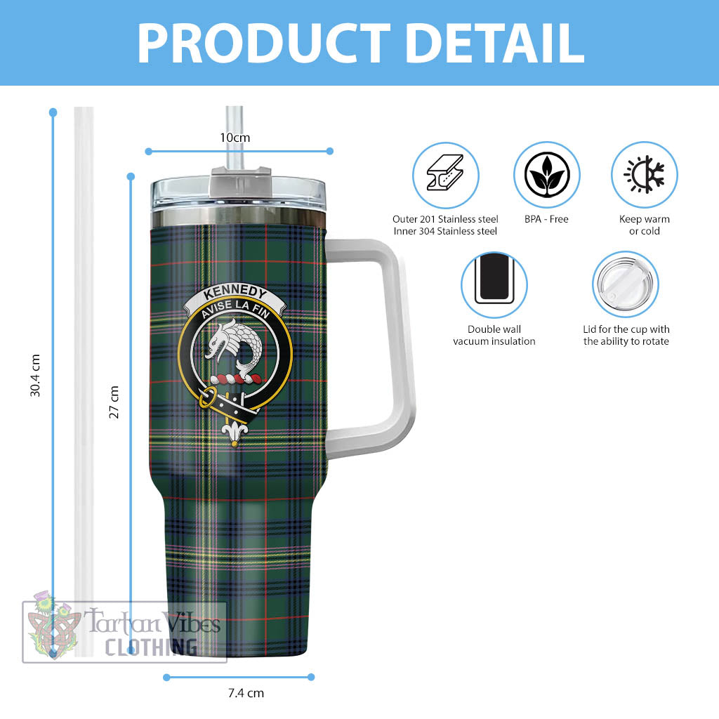 Tartan Vibes Clothing Kennedy Modern Tartan and Family Crest Tumbler with Handle