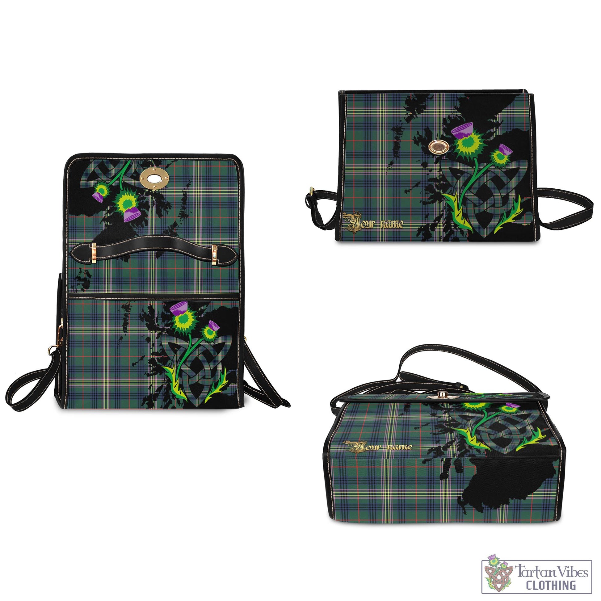 Tartan Vibes Clothing Kennedy Modern Tartan Waterproof Canvas Bag with Scotland Map and Thistle Celtic Accents