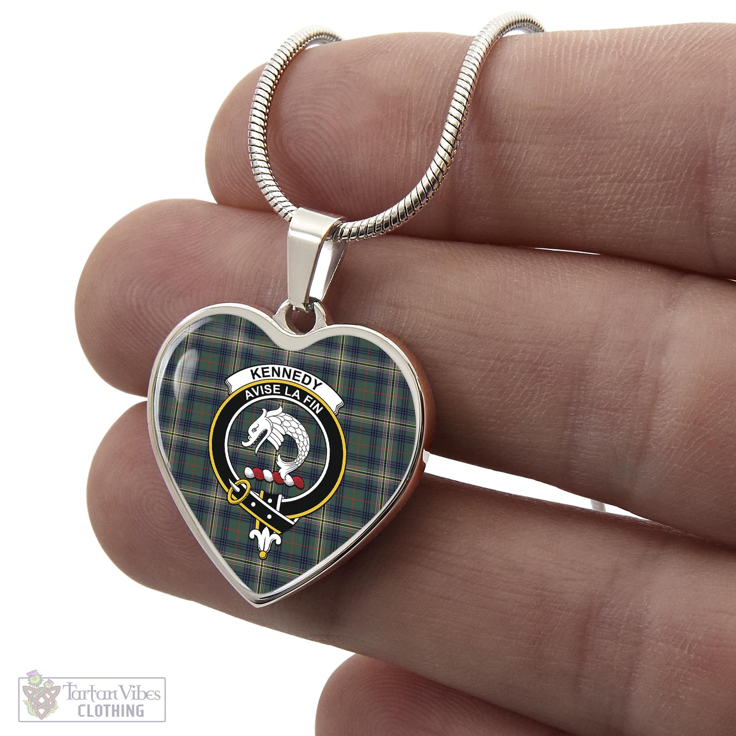 Tartan Vibes Clothing Kennedy Modern Tartan Heart Necklace with Family Crest