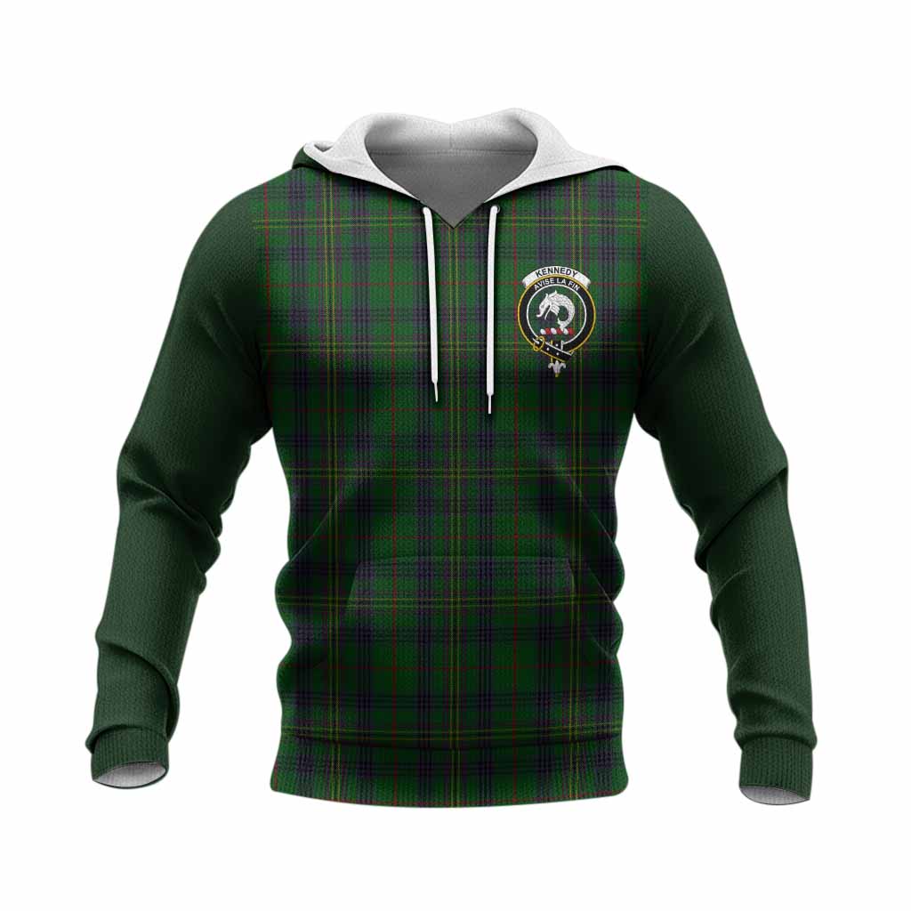 Kennedy Tartan Accent Knitted Hoodie with Family Crest