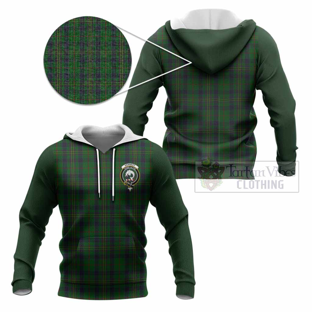 Kennedy Tartan Accent Knitted Hoodie with Family Crest