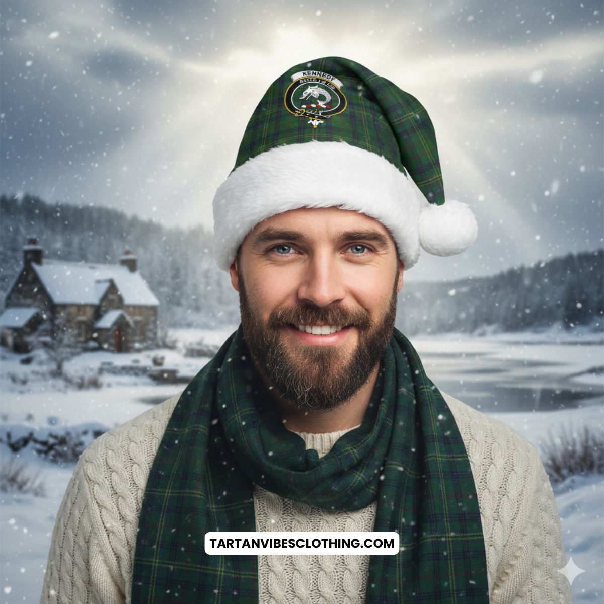 Kennedy Tartan Christmas Santa Hats with Family Crest