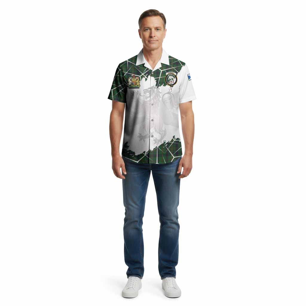 Kennedy Tartan Cotton Hawaiian Shirt with Family Crest and Lion Rampant Grunge Style