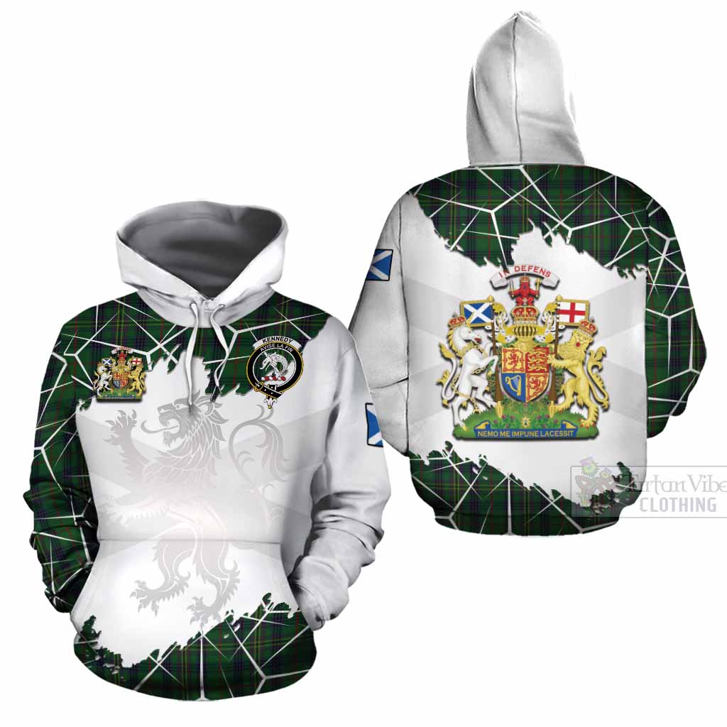 Kennedy Tartan Cotton Hoodie with Family Crest and Lion Rampant Grunge Style