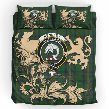 Kennedy Tartan Crest Bedding Set with Scottish Iconic Symbols 