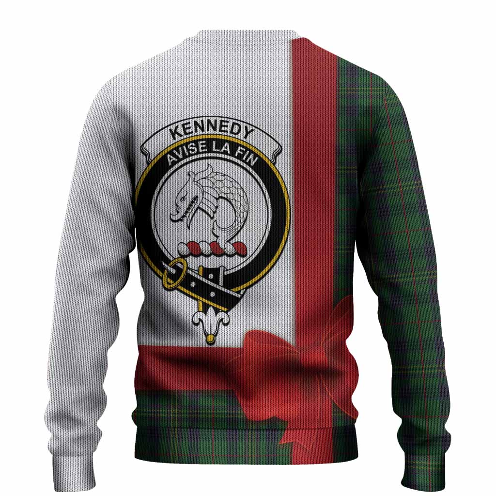 Kennedy Tartan Crest Christmas Christmas Ugly Sweater Highland Cow Bagpipes Coquette Bow Style