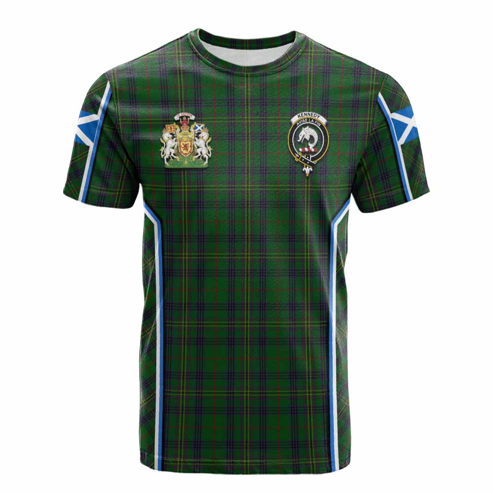 Kennedy Tartan Crest Cotton T-shirt Scotland Coat of Arm Flag Style - Tartan Vibes Clothing