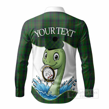 Kennedy Tartan Crest Cute Nessie Long Sleeve Button Shirts Scottish Loch Ness Monster