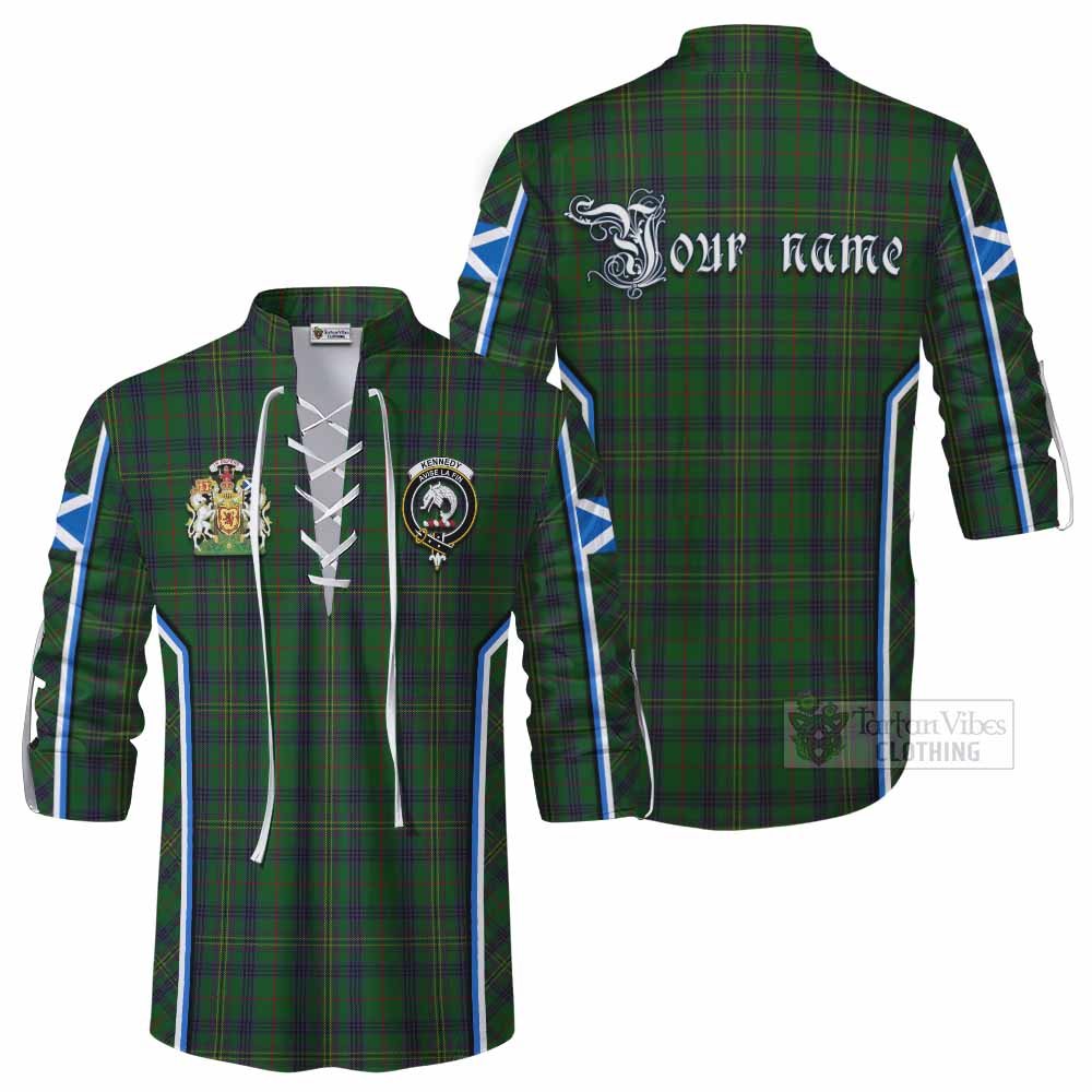 Kennedy Tartan Crest Ghillie Kilt Shirt Scotland Coat of Arm Flag Style - Tartan Vibes Clothing
