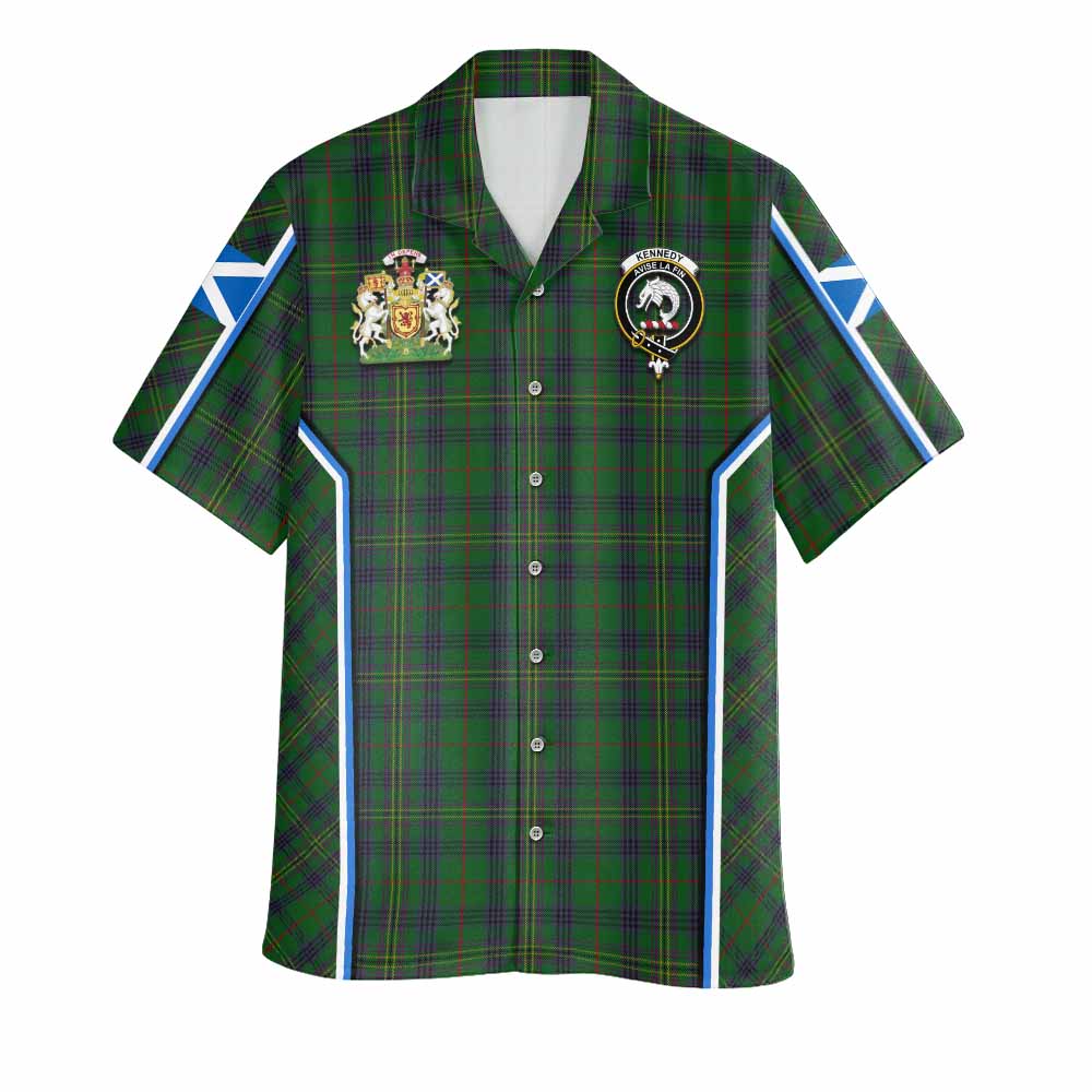 Kennedy Tartan Crest Hawaiian Shirt Scotland Coat of Arm Flag Style - Tartan Vibes Clothing