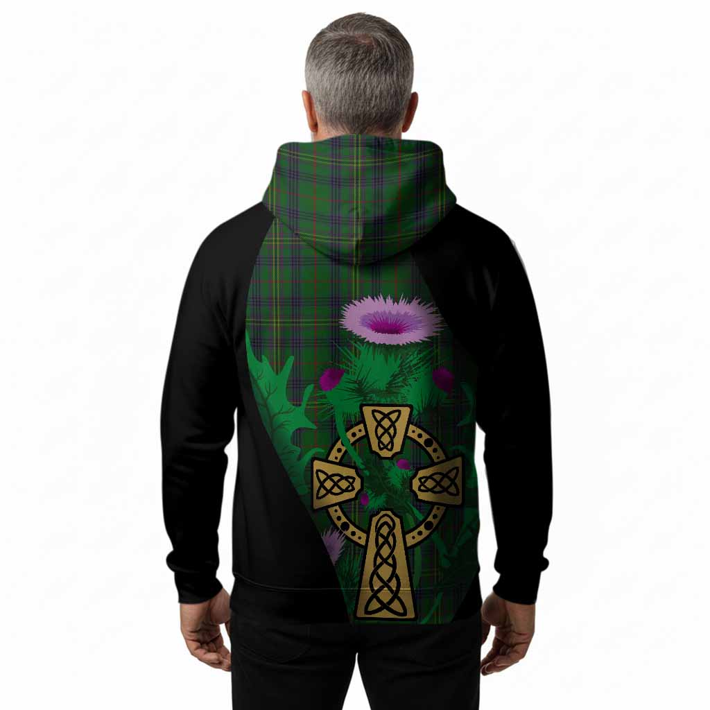 Kennedy Tartan Crest Hoodie Celtic Cross Thistle Flowers