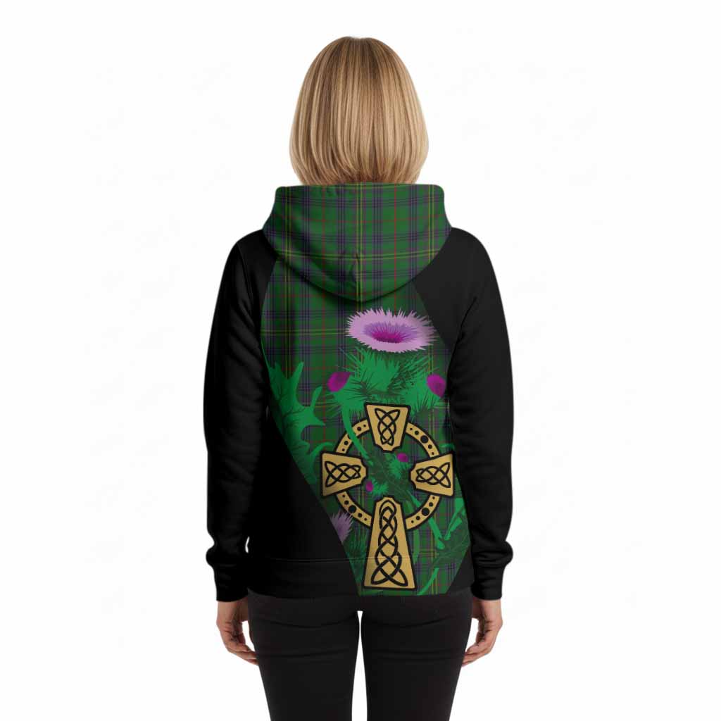 Kennedy Tartan Crest Hoodie Celtic Cross Thistle Flowers