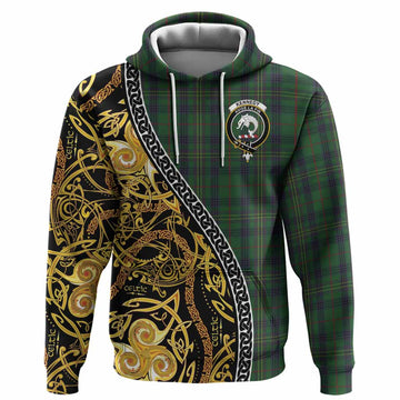 Kennedy Tartan Crest Hoodie Celtic Knot and Triple Trickle Spiral Symbols