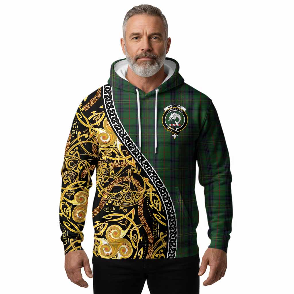 Kennedy Tartan Crest Hoodie Celtic Knot and Triple Trickle Spiral Symbols