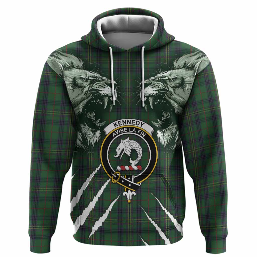 Kennedy Tartan Crest Hoodie Ferocious Lion Style