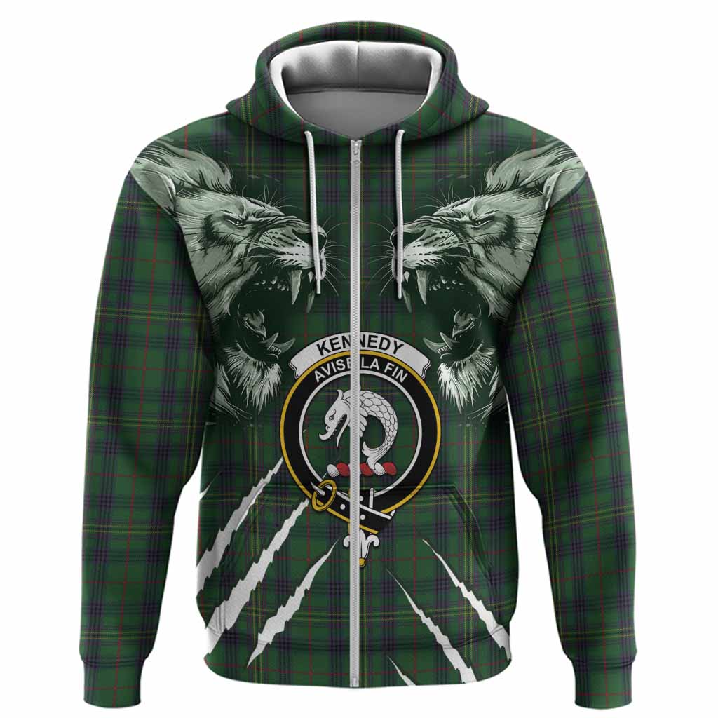 Kennedy Tartan Crest Hoodie Ferocious Lion Style