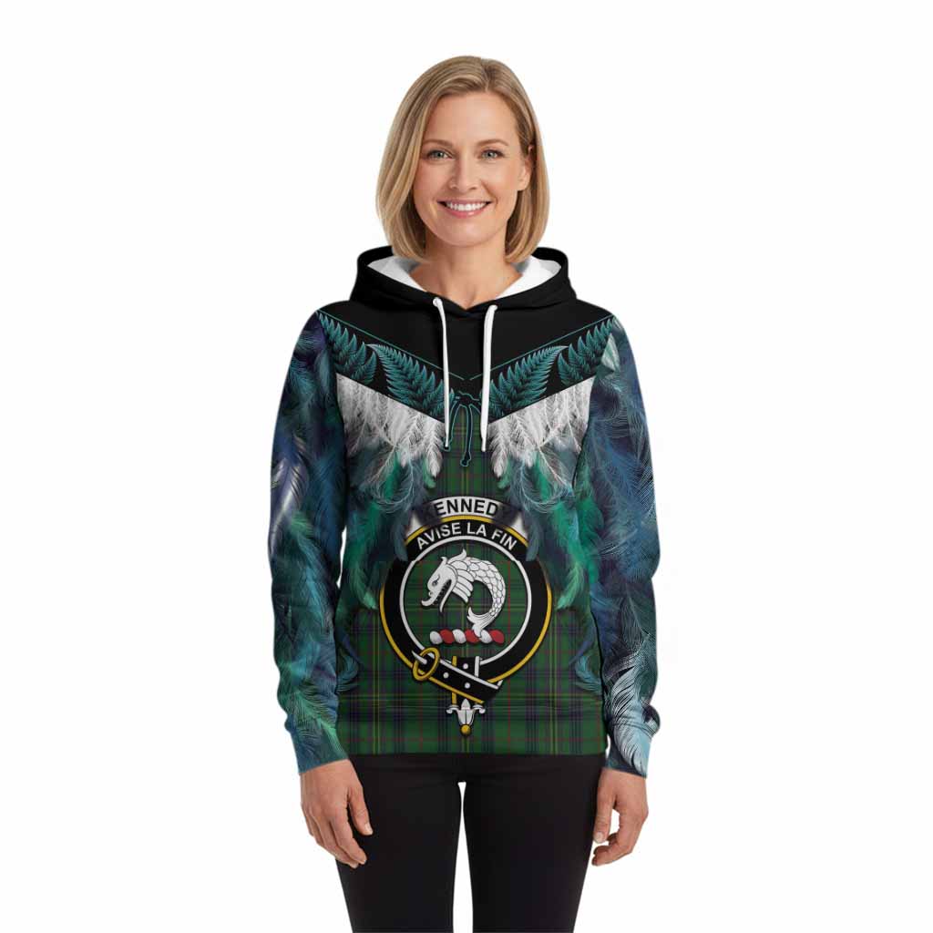 Kennedy Tartan Crest Hoodie New Zealand Maori Korowai Cloak