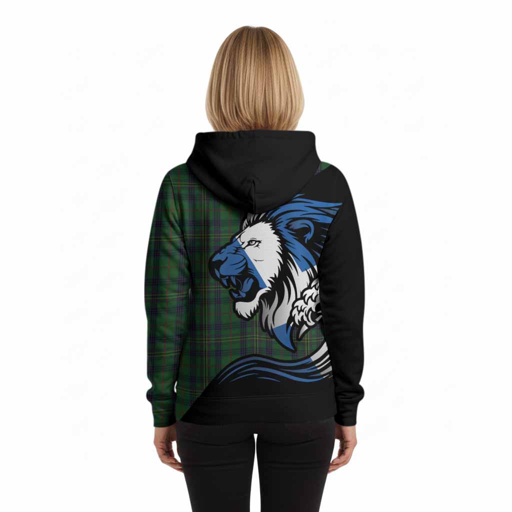 Kennedy Tartan Crest Hoodie Scottish Golden Lions Wave Flow