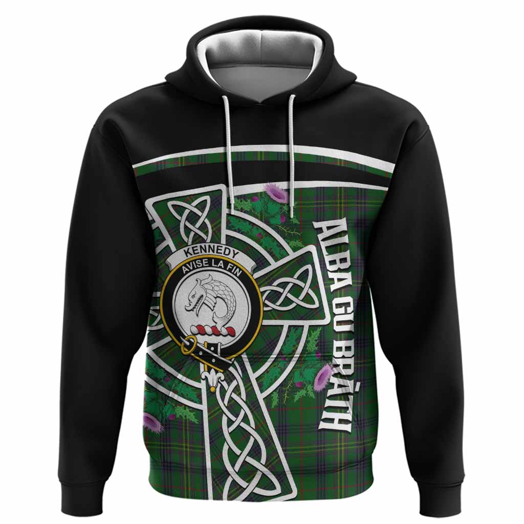 Kennedy Tartan Crest Hoodie Scottish Thistle Celtic Cross Alba Gu Brath