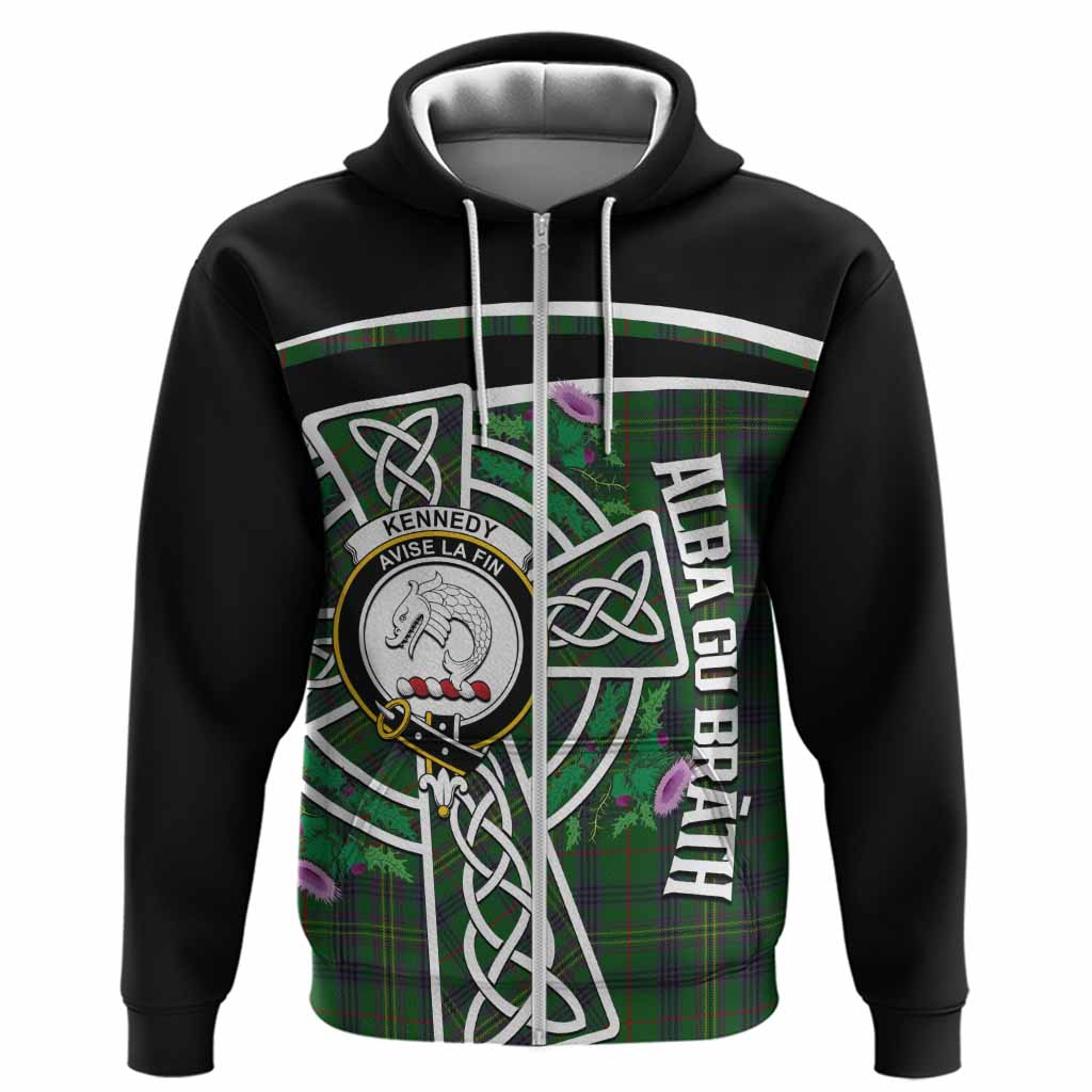 Kennedy Tartan Crest Hoodie Scottish Thistle Celtic Cross Alba Gu Brath