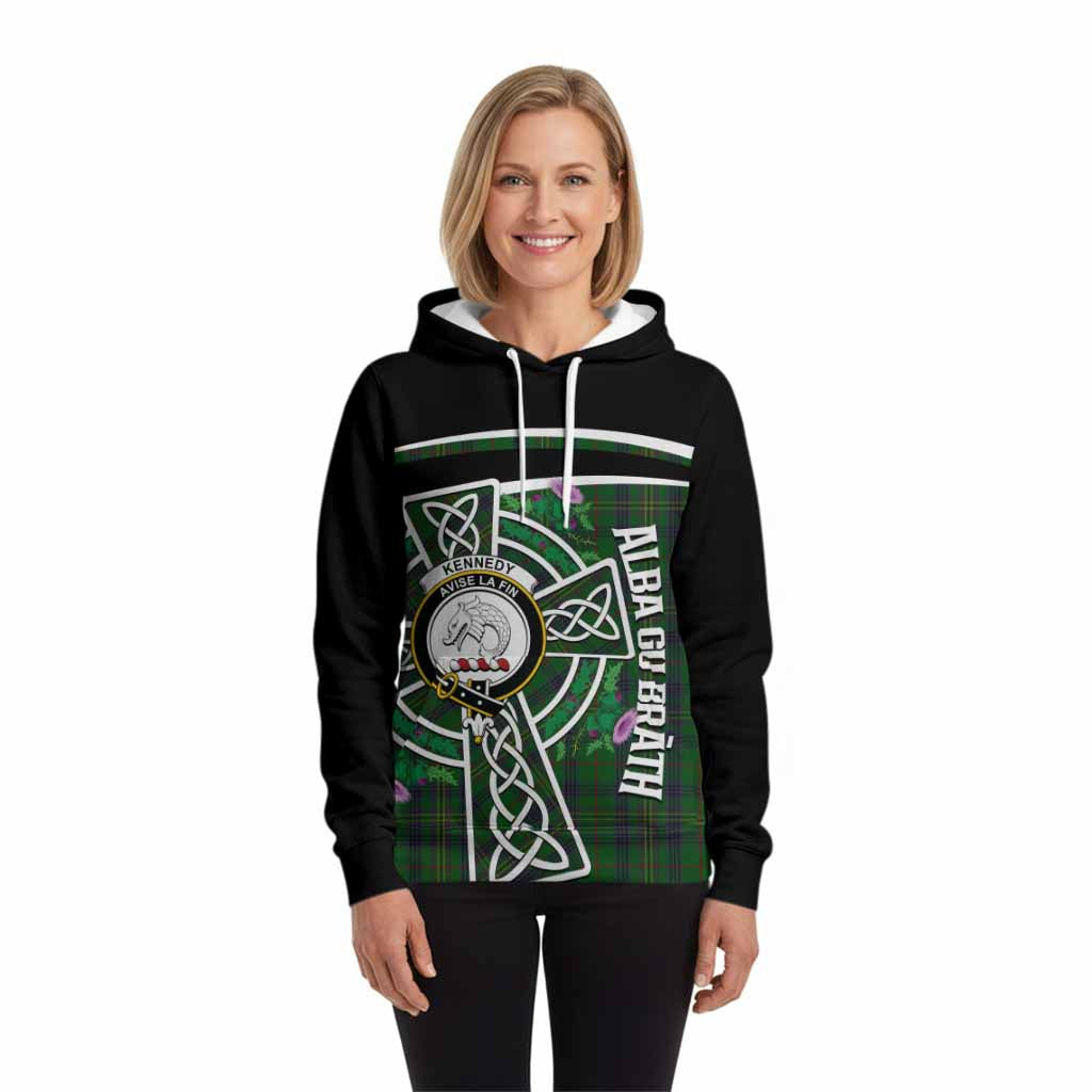 Kennedy Tartan Crest Hoodie Scottish Thistle Celtic Cross Alba Gu Brath