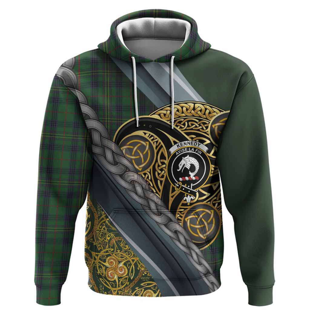 Kennedy Tartan Crest Hoodie Scottish Triskele Celtic
