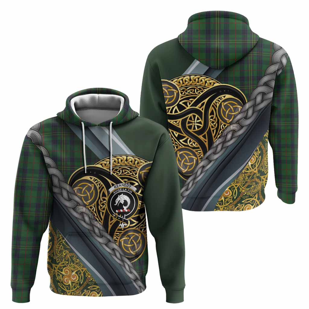 Kennedy Tartan Crest Hoodie Scottish Triskele Celtic