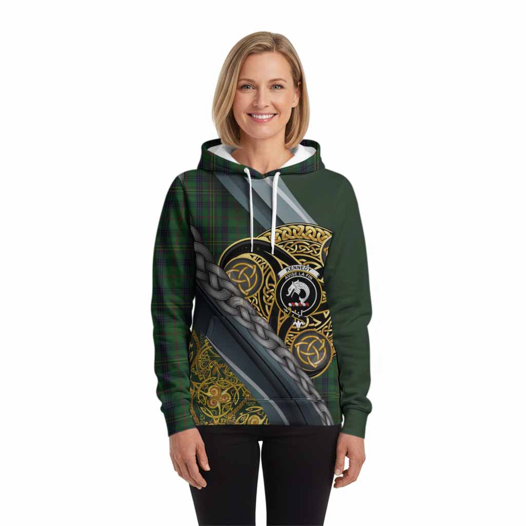 Kennedy Tartan Crest Hoodie Scottish Triskele Celtic