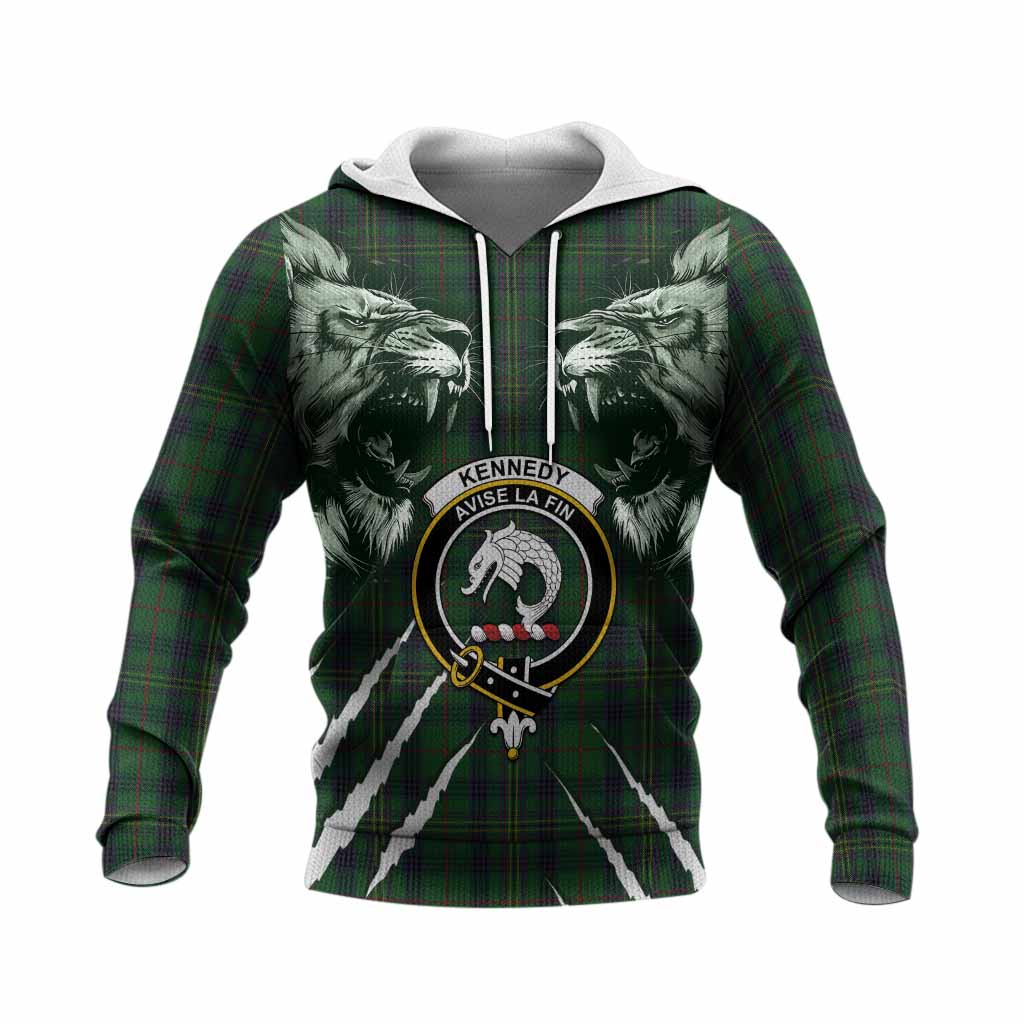 Kennedy Tartan Crest Knitted Hoodie Ferocious Lion Style
