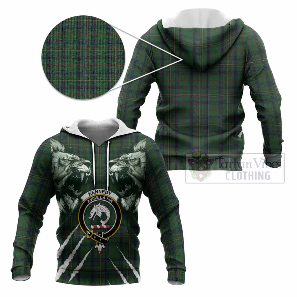 Kennedy Tartan Crest Knitted Hoodie Ferocious Lion Style
